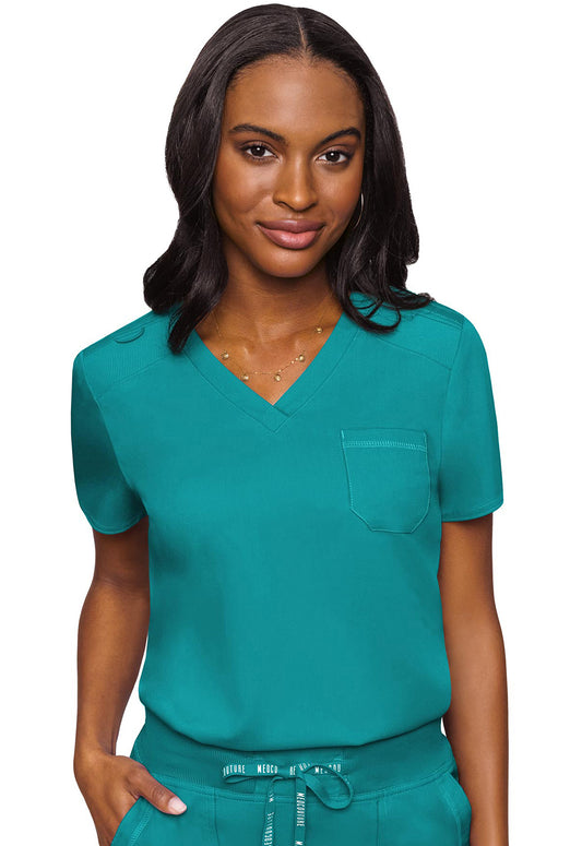 Touch MC7448 V-Neck Tuck In Teal Model Image Front | Med Couture