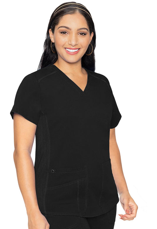 Touch MC7459 V-Neck Shirttail Top Black Model Image Front | Med Couture