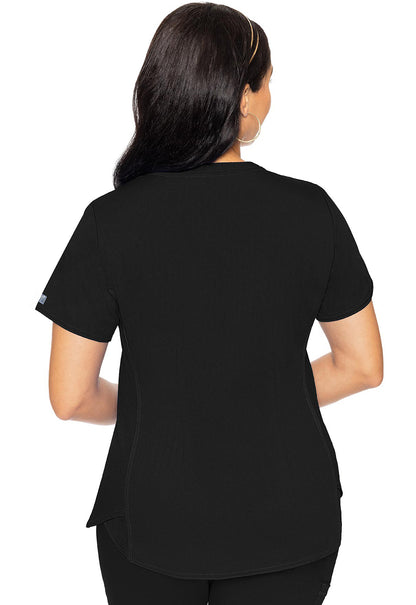 Touch MC7459 V-Neck Shirttail Top Black Model Image Back | Med Couture