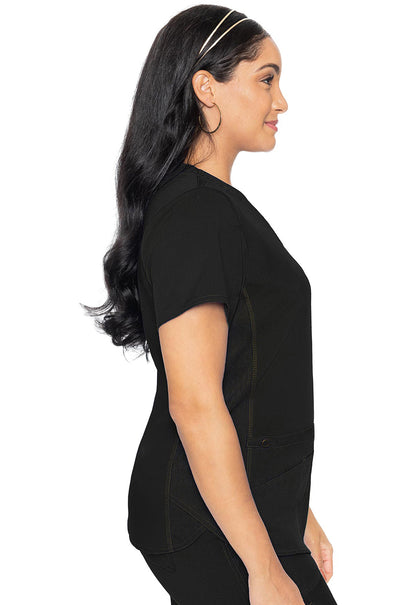 Touch MC7459 V-Neck Shirttail Top Black Model Image Left Side | Med Couture