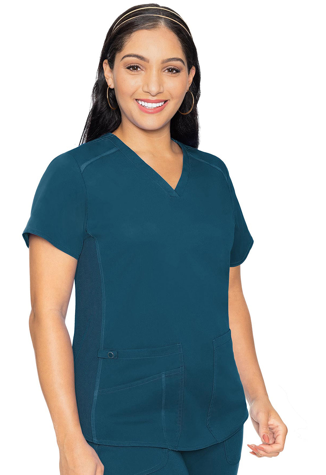 Touch MC7459 V-Neck Shirttail Top Caribbean Model Image Front | Med Couture