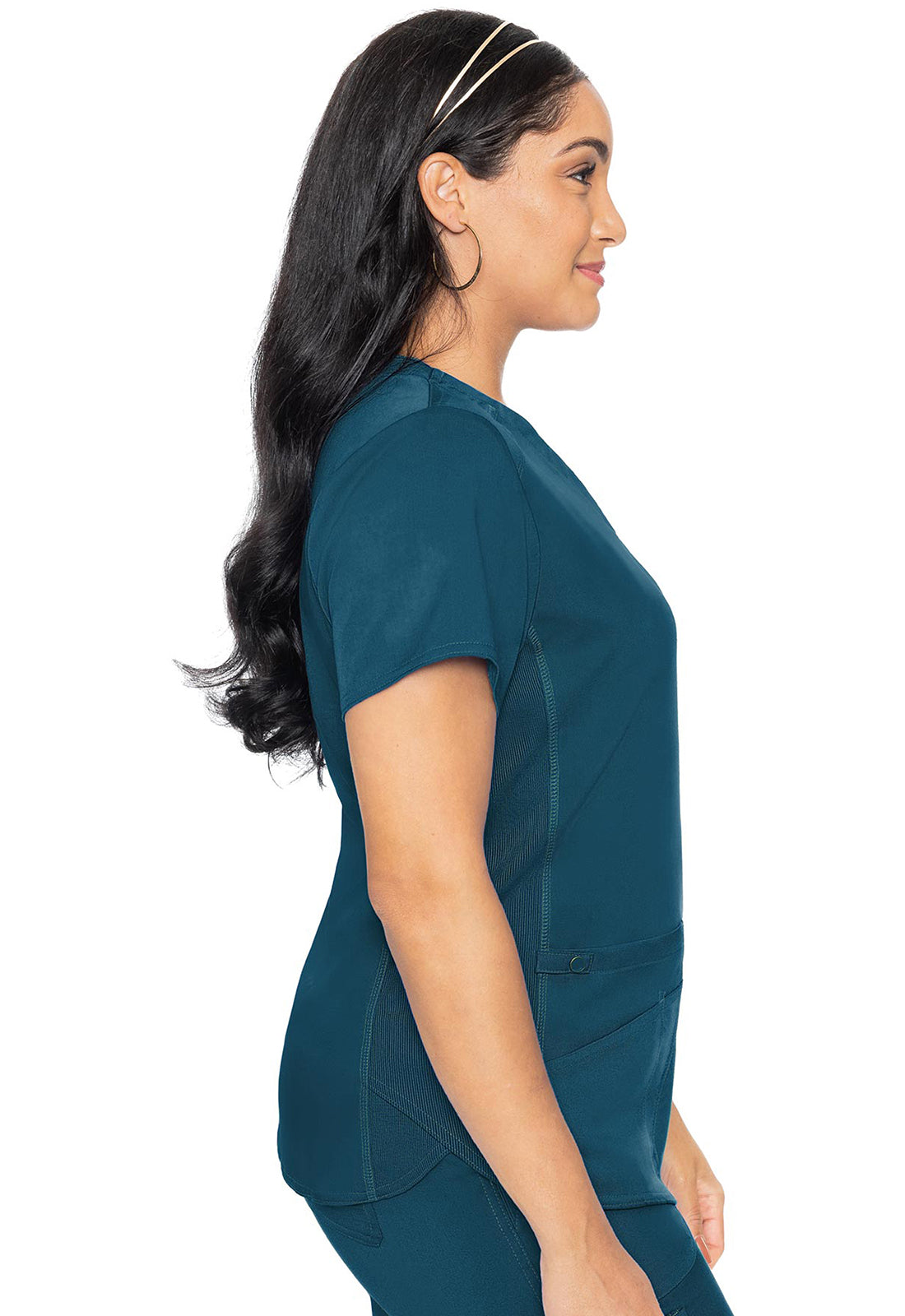 Touch MC7459 V-Neck Shirttail Top Caribbean Model Image Left Side | Med Couture