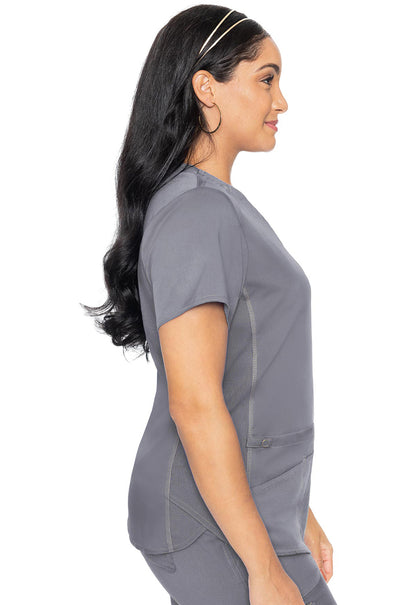 Touch MC7459 V-Neck Shirttail Top Cloud Model Image Left Side | Med Couture