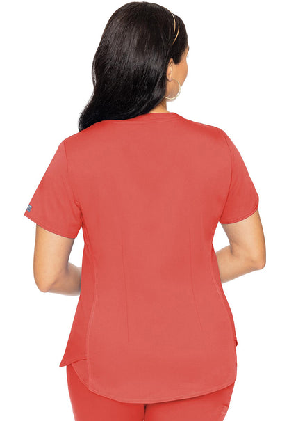 Touch MC7459 V-Neck Shirttail Top Coral Model Image Back | Med Couture