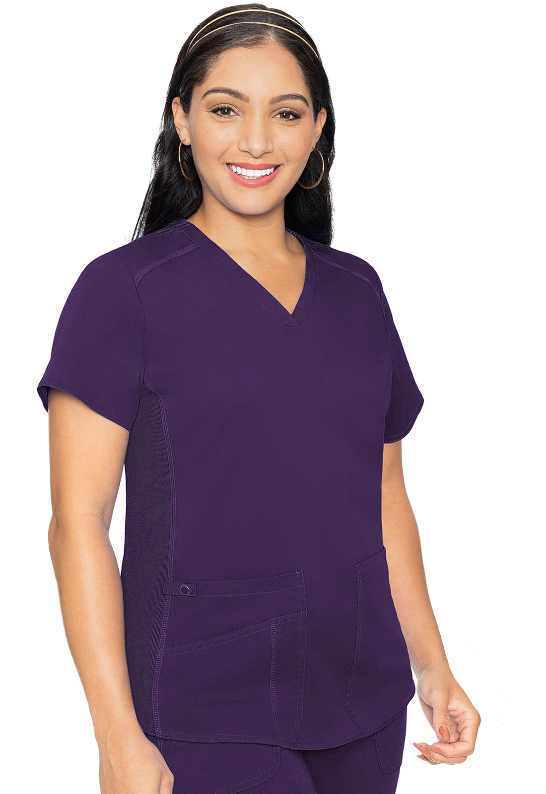 Touch MC7459 V-Neck Shirttail Top Eggplant Model Image Front | Med Couture