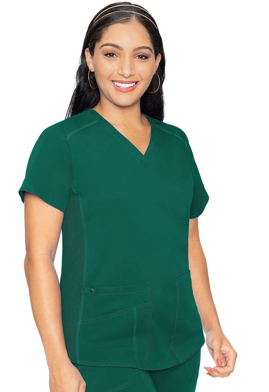 Touch MC7459 V-Neck Shirttail Top Hunter Green Model Image Front | Med Couture