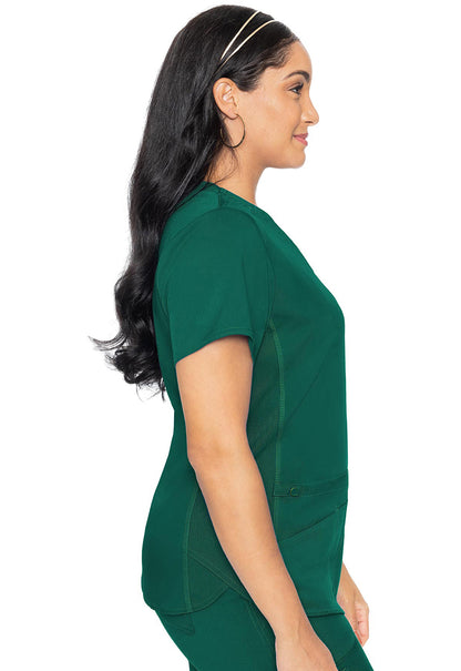 Touch MC7459 V-Neck Shirttail Top Hunter Green Model Image Left Side | Med Couture