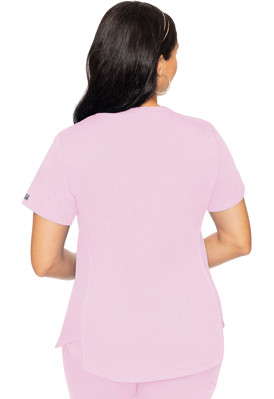 Touch MC7459 V-Neck Shirttail Top Ice Pink Model Image Back | Med Couture