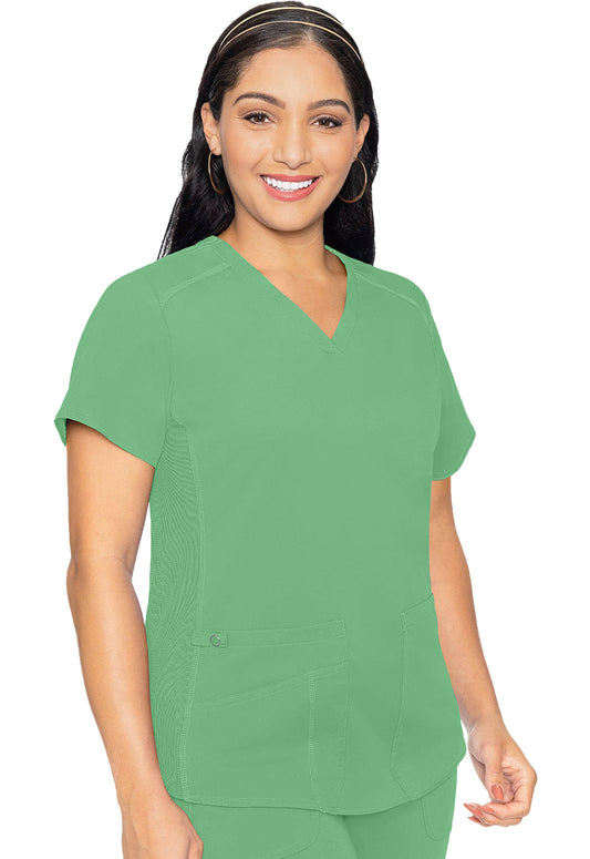 Touch MC7459 V-Neck Shirttail Top Kiwi Lime Model Image Front | Med Couture