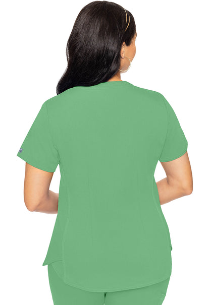 Touch MC7459 V-Neck Shirttail Top Kiwi Lime Model Image Back | Med Couture