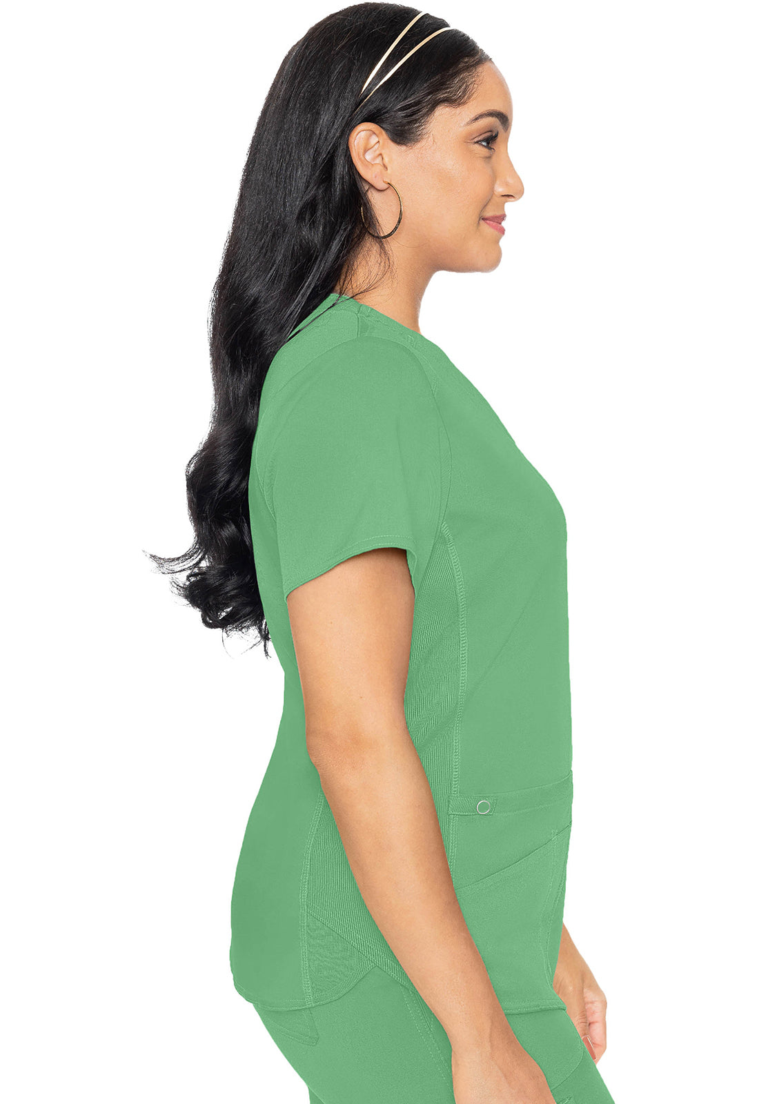 Touch MC7459 V-Neck Shirttail Top Kiwi Lime Model Image Left Side | Med Couture