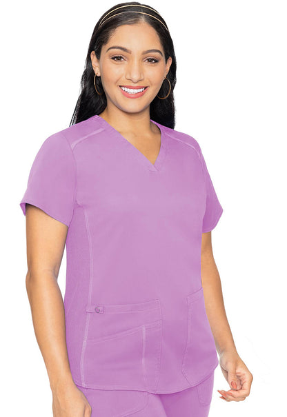 Touch MC7459 V-Neck Shirttail Top Lilac Model Image Front | Med Couture