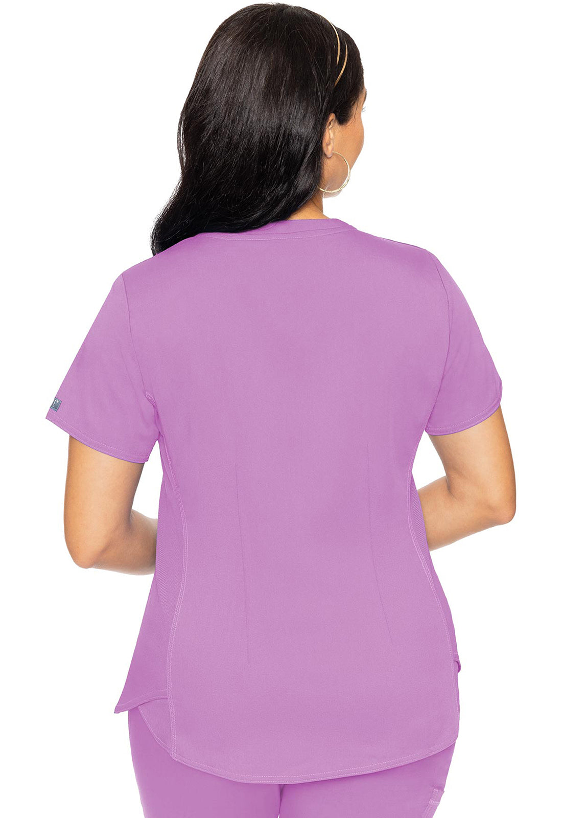 Touch MC7459 V-Neck Shirttail Top Lilac Model Image Back | Med Couture