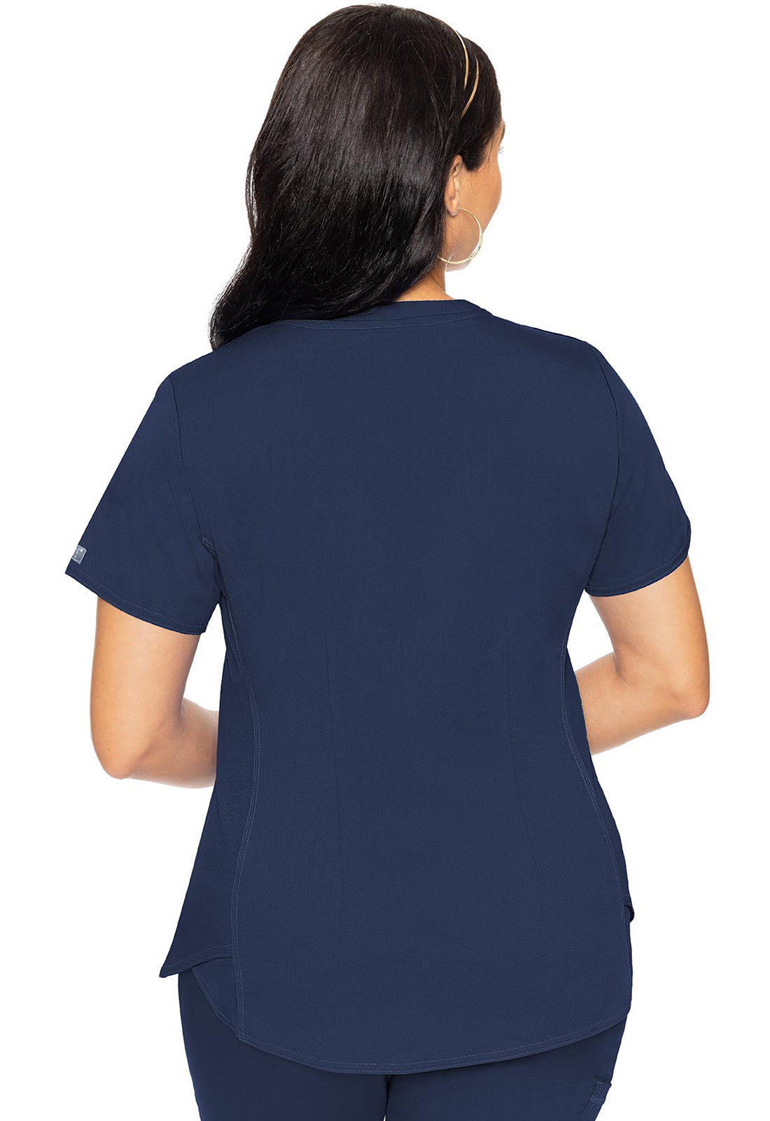 Touch MC7459 V-Neck Shirttail Top Navy Model Image Back | Med Couture