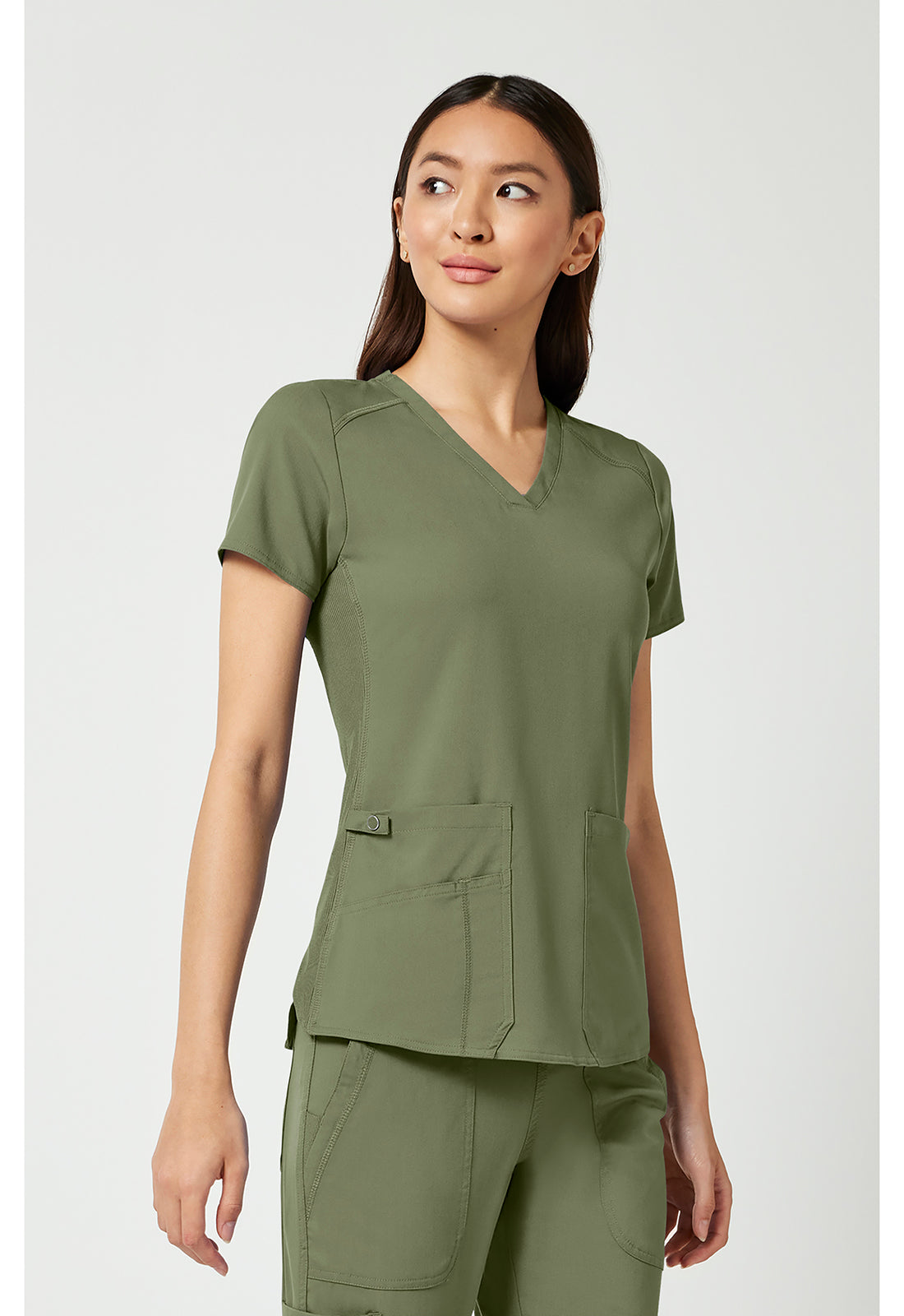 Touch MC7459 Women's V-Neck Shirttail Scrub Top Olive
