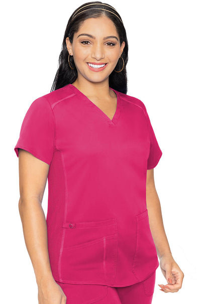 Touch MC7459 V-Neck Shirttail Top Pink Punch Model Image Front | Med Couture