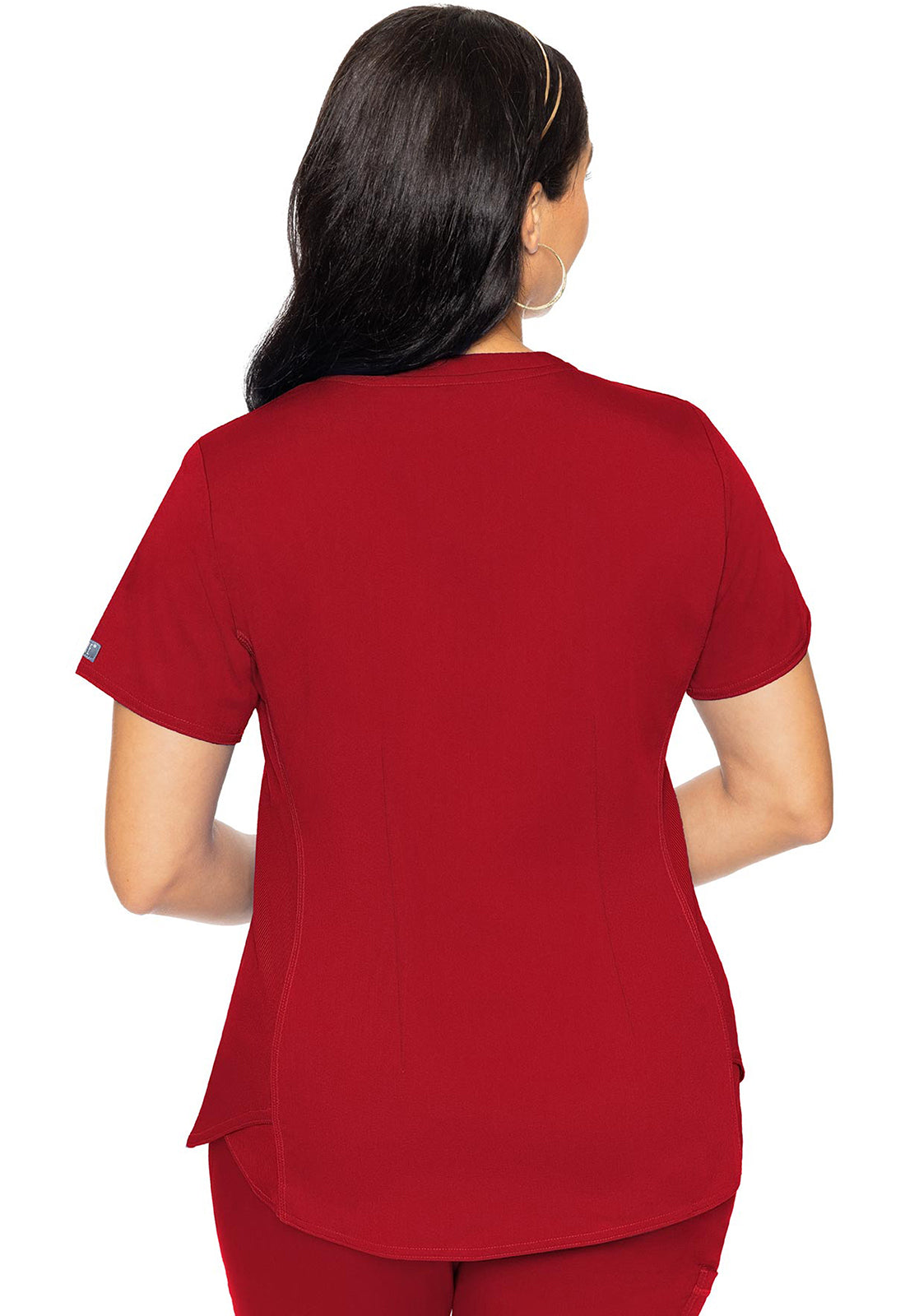 Touch MC7459 V-Neck Shirttail Top Red Model Image Back | Med Couture