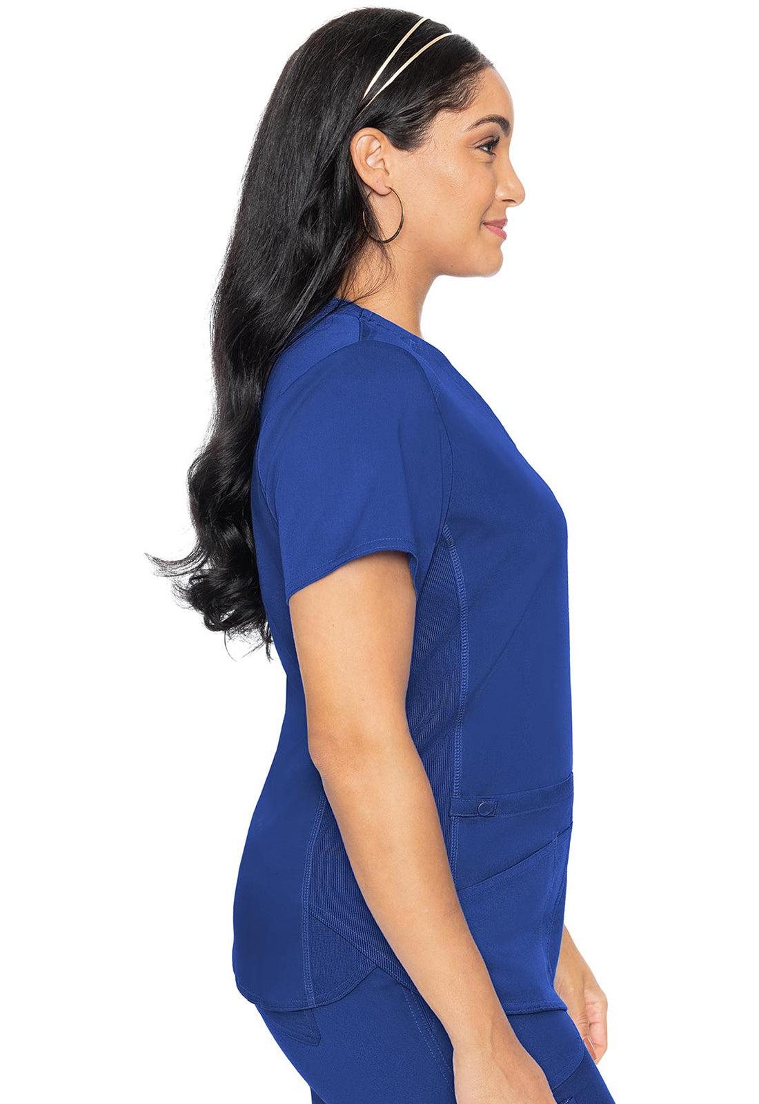 Touch MC7459 V-Neck Shirttail Top Royal Model Image Right Side | Med Couture