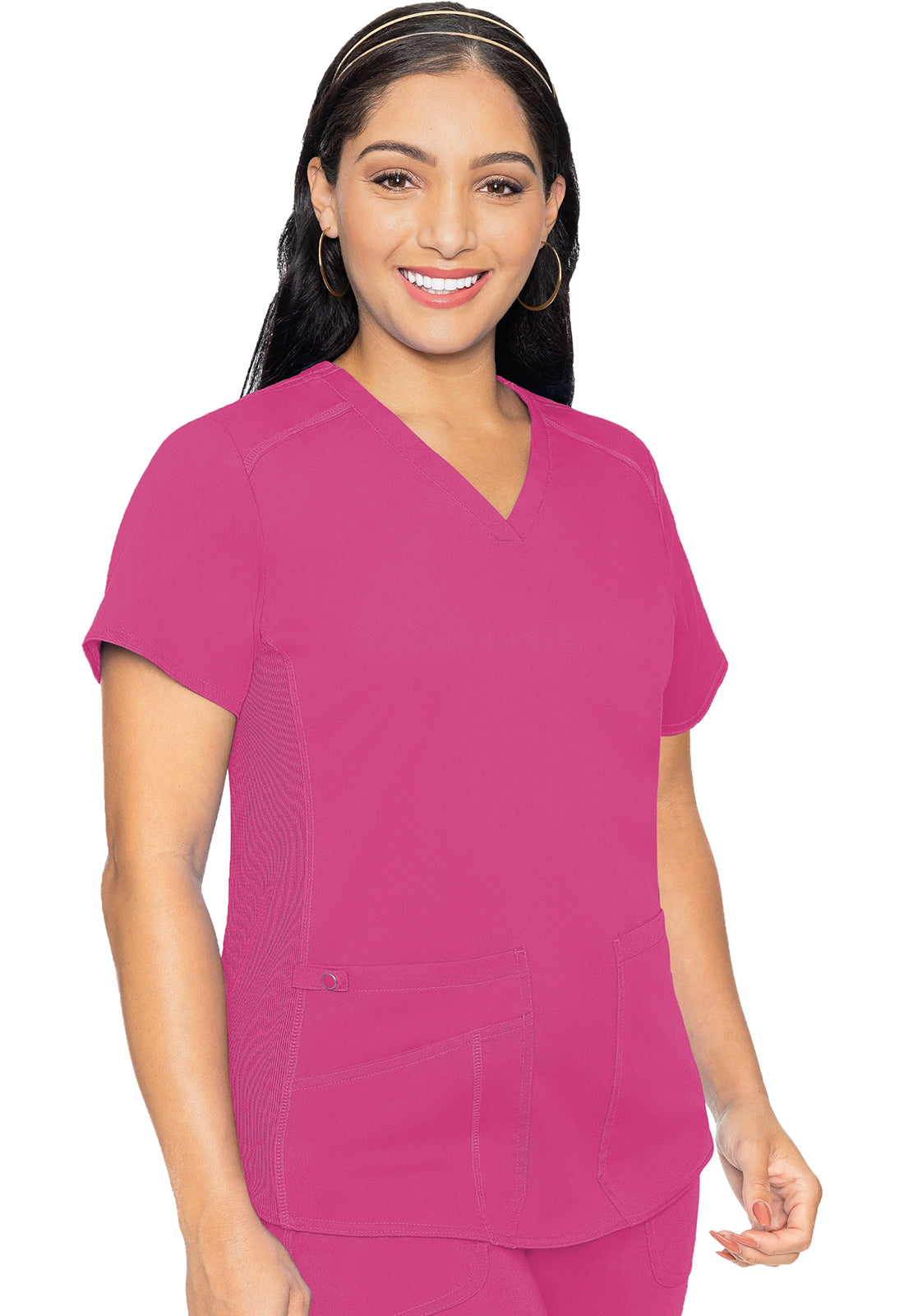 Touch MC7459 V-Neck Shirttail Top Raspberry Tart Model Image Front | Med Couture