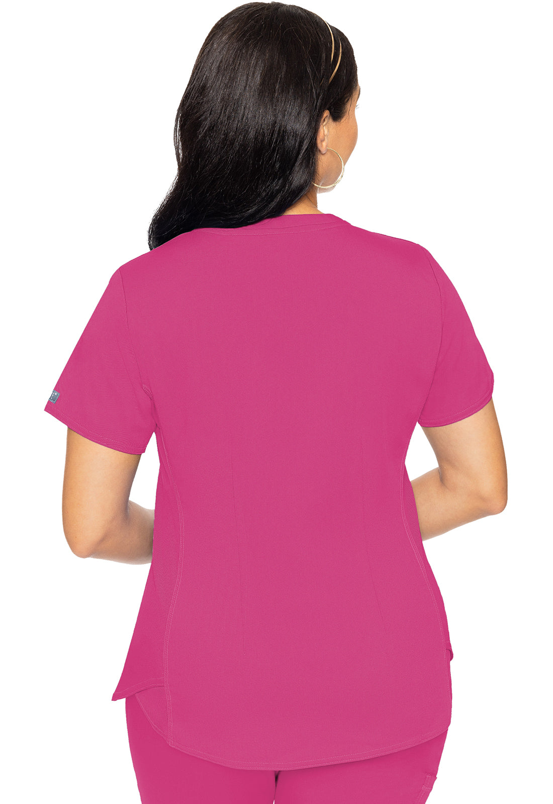 Touch MC7459 V-Neck Shirttail Top Raspberry Tart Model Image Back | Med Couture