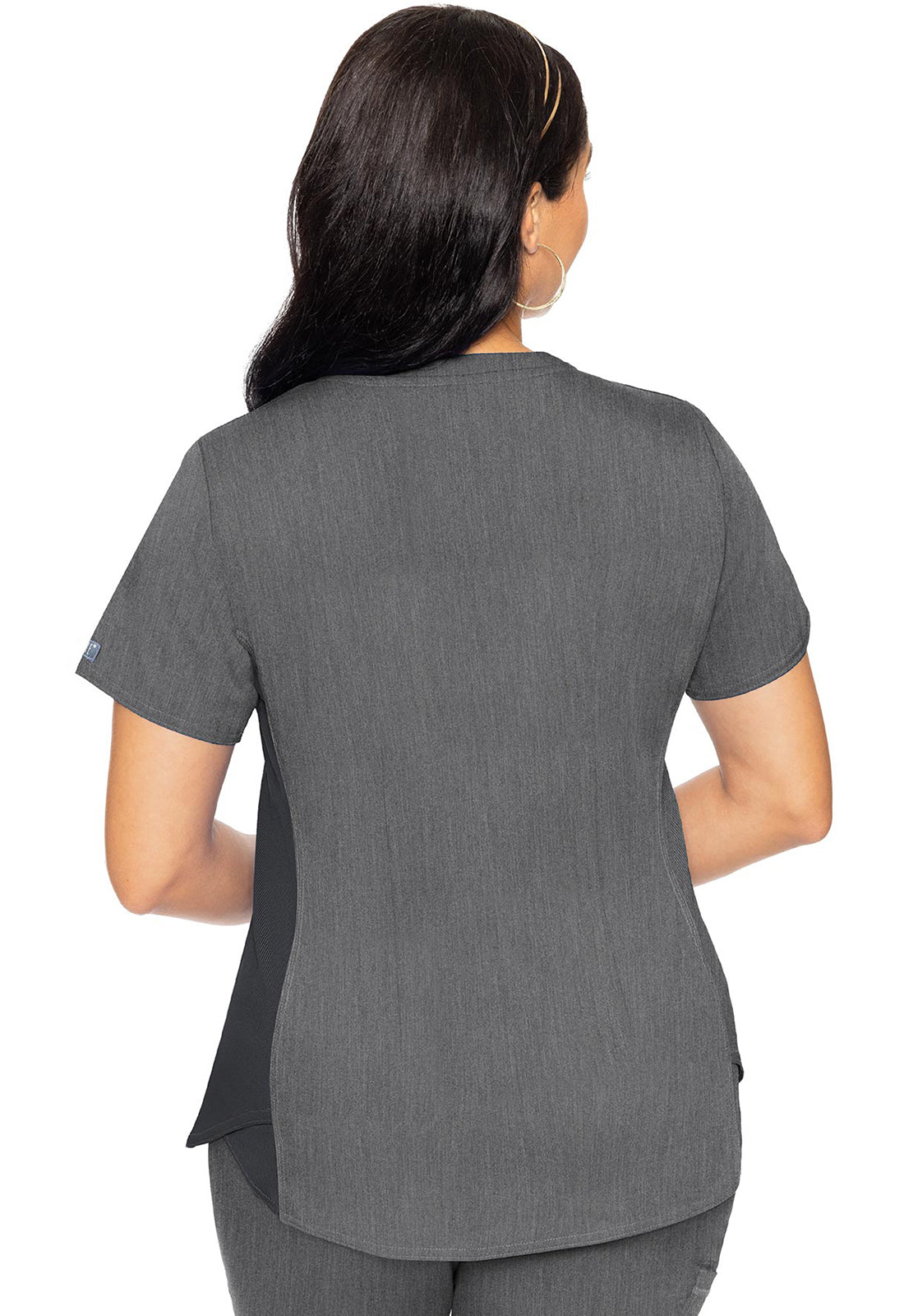 Touch MC7459 V-Neck Shirttail Top Slate Model Image Back | Med Couture