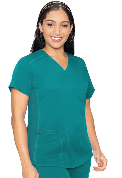 Touch MC7459 V-Neck Shirttail Top Teal Model Image Front | Med Couture