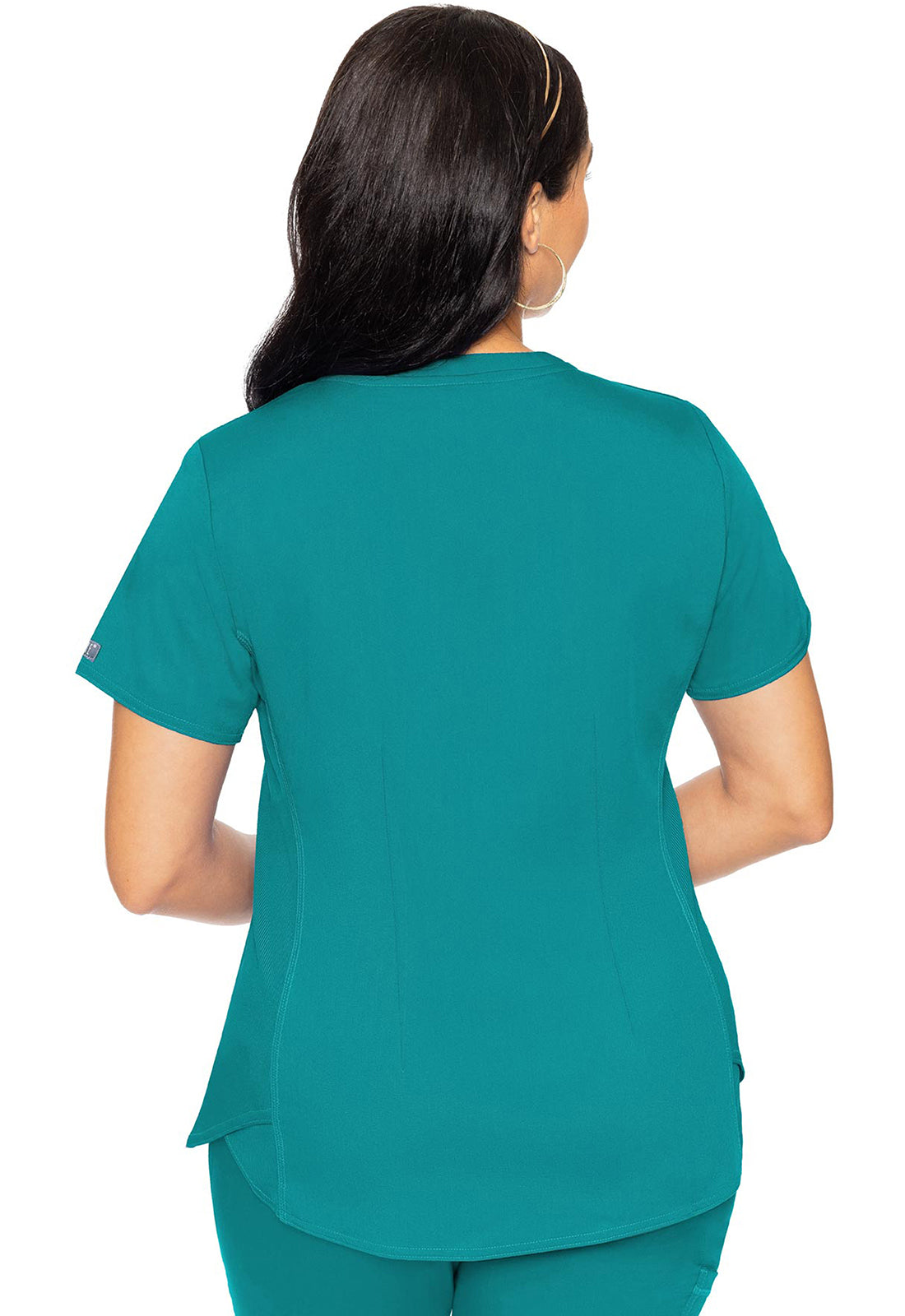 Touch MC7459 V-Neck Shirttail Top Teal Model Image Back | Med Couture