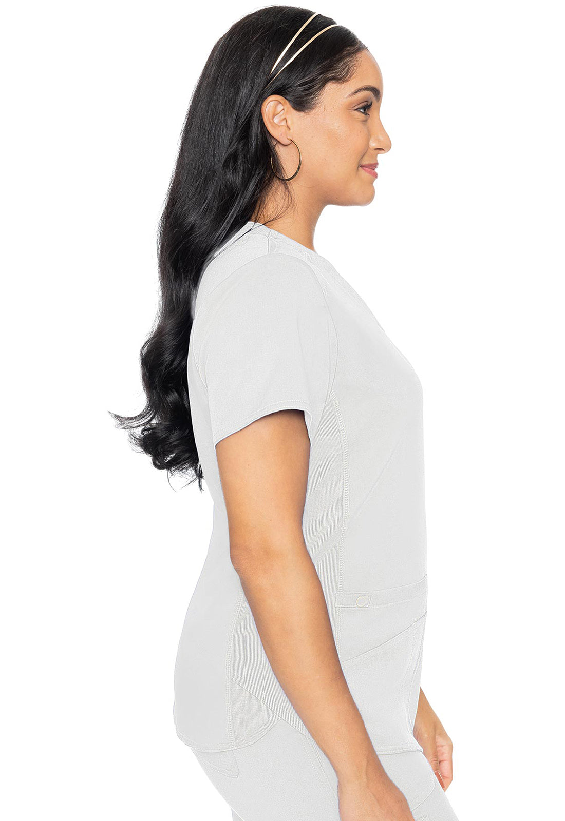 Touch MC7459 V-Neck Shirttail Top WHITE Model Image Right Side | Med Couture