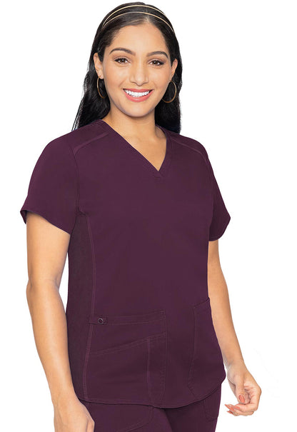 Touch MC7459 V-Neck Shirttail Top Wine Model Image Front | Med Couture