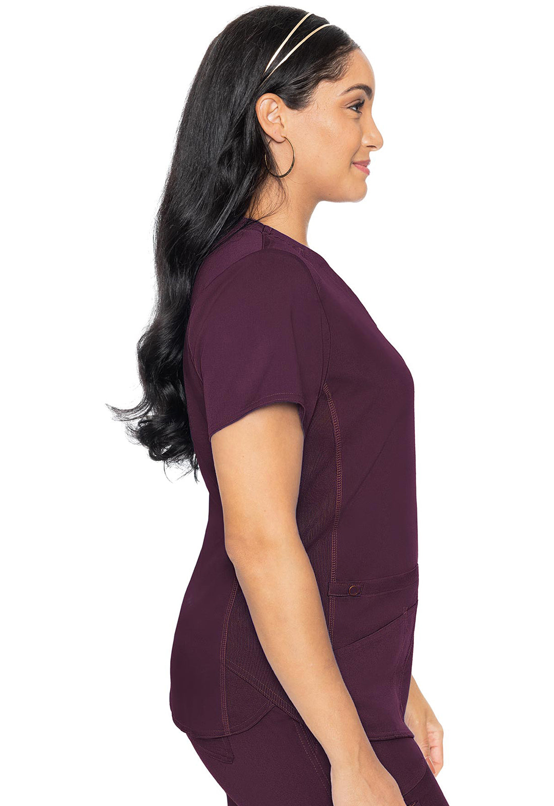 Touch MC7459 V-Neck Shirttail Top Wine Model Image Left Side | Med Couture