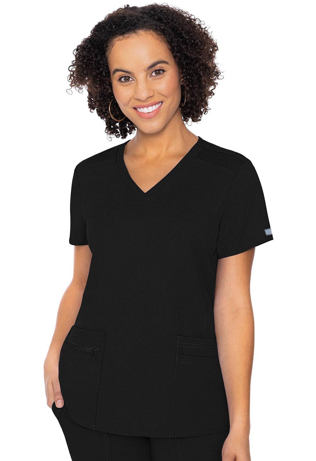 Touch MC7468 4 Pocket Top Black Model Image Front | Med Couture