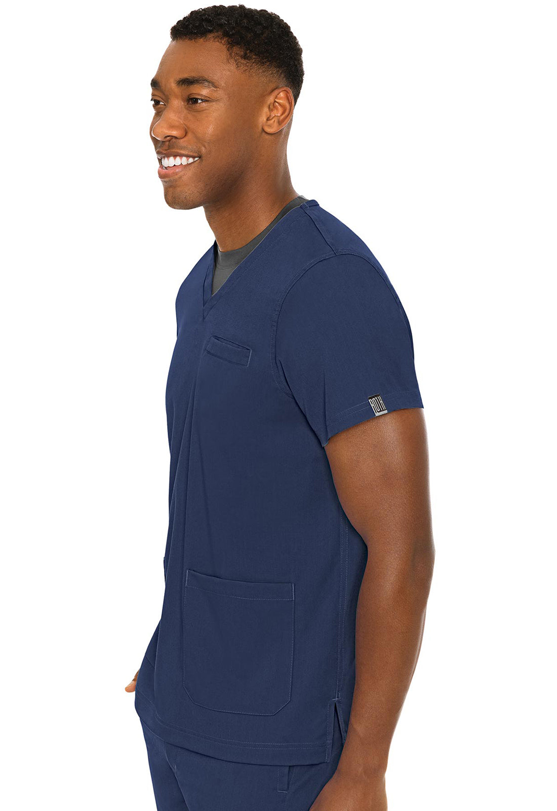 Touch MC7477 Wescott Three Pocket Top Navy Model Image Right Side | Rothwear