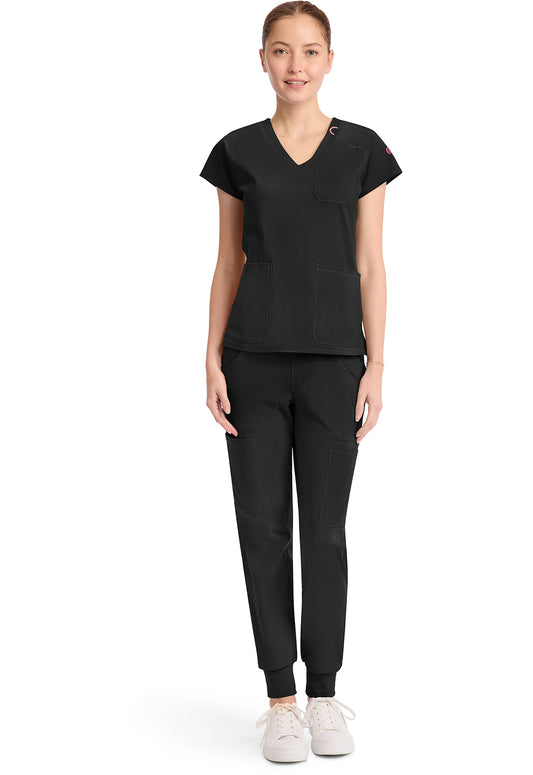 Amp Knit MC752 Women's Raglan V-Neck Scrub Top Black