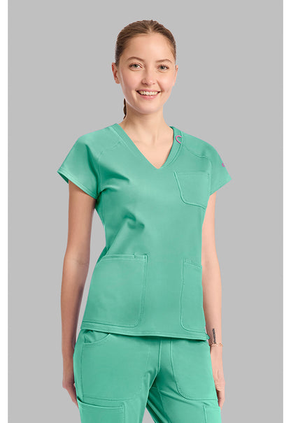 Amp Knit MC752 Women's Raglan V-Neck Scrub Top Mint Condition