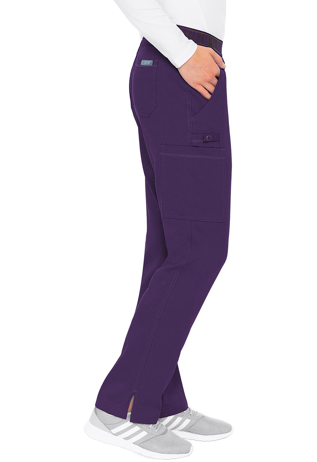 Touch MC7739 Yoga 2 Cargo Pocket Pants Eggplant Model Image Left Side | Med Couture