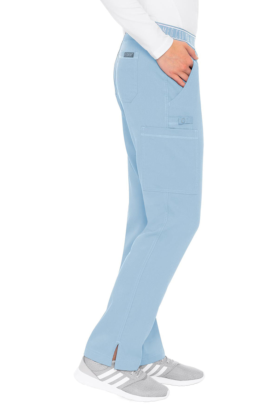 Touch MC7739 Yoga 2 Cargo Pocket Pants Periwinkle Model Image Left Side | Med Couture