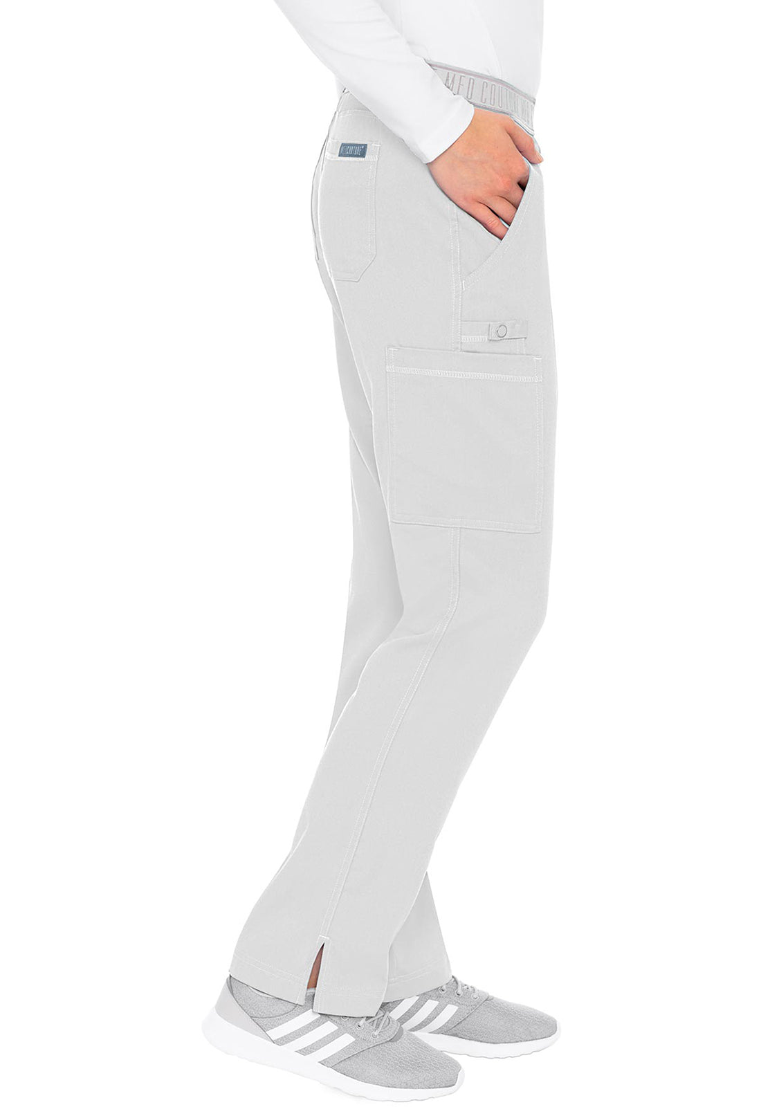 Touch MC7739 Yoga 2 Cargo Pocket Pants WHITE Model Image Left Side | Med Couture