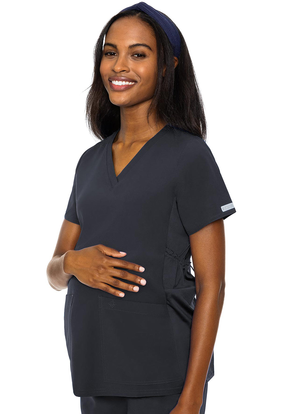 Maternity MC8459 Maternity V-Neck Top Pewter Model Image Front | Med Couture