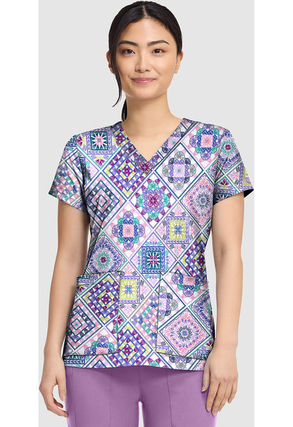 Prints MC8564 Women's V-Neck Print Scrub Top Crochet All Day