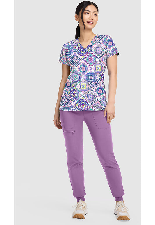Prints MC8564 Women's V-Neck Print Scrub Top Crochet All Day