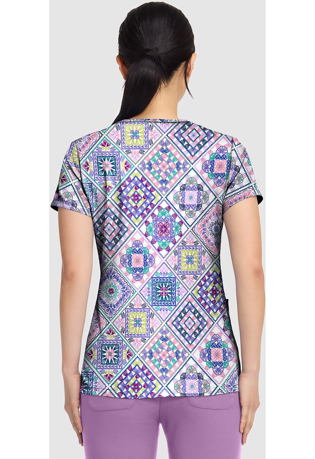 Prints MC8564 Women's V-Neck Print Scrub Top Crochet All Day