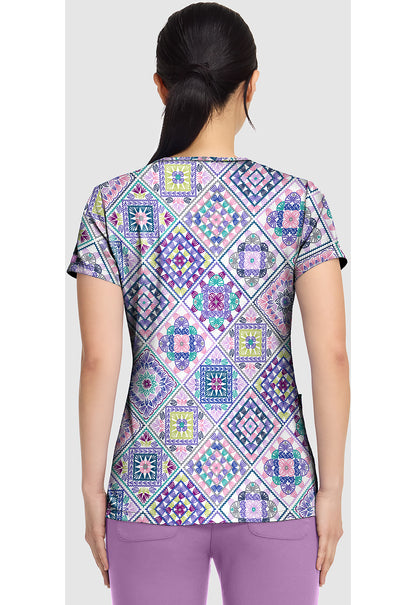 Prints MC8564 Women's V-Neck Print Scrub Top Crochet All Day