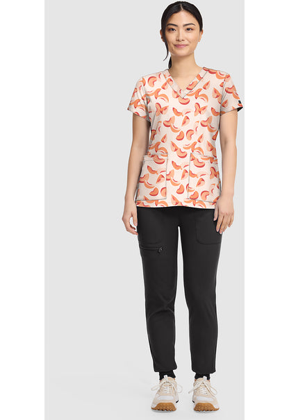 Prints MC8564 Women's V-Neck Print Scrub Top Just Peachy