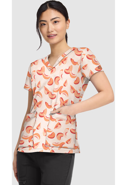 Prints MC8564 Women's V-Neck Print Scrub Top Just Peachy