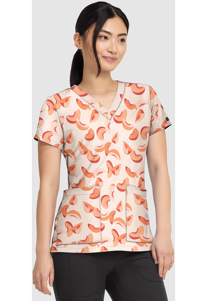 Prints MC8564 Women's V-Neck Print Scrub Top Just Peachy