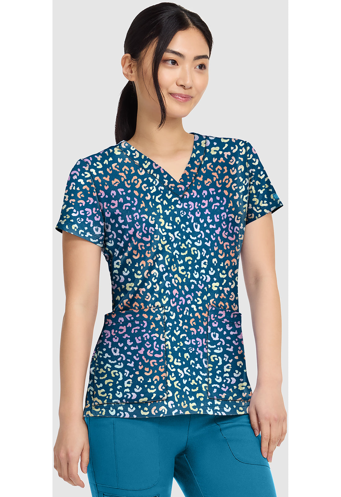 Prints MC8564 Women's V-Neck Print Scrub Top Magical Cheetah