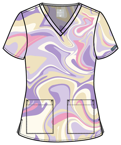 Prints MC8564 V-Neck Print Top Sporty Marble