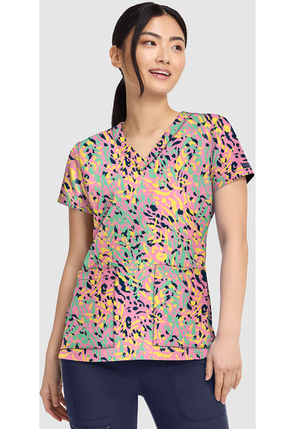 Prints MC8564 Women's V-Neck Print Scrub Top Tutti Fruitti Tiger