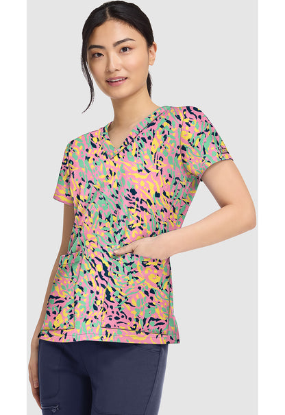 Prints MC8564 Women's V-Neck Print Scrub Top Tutti Fruitti Tiger