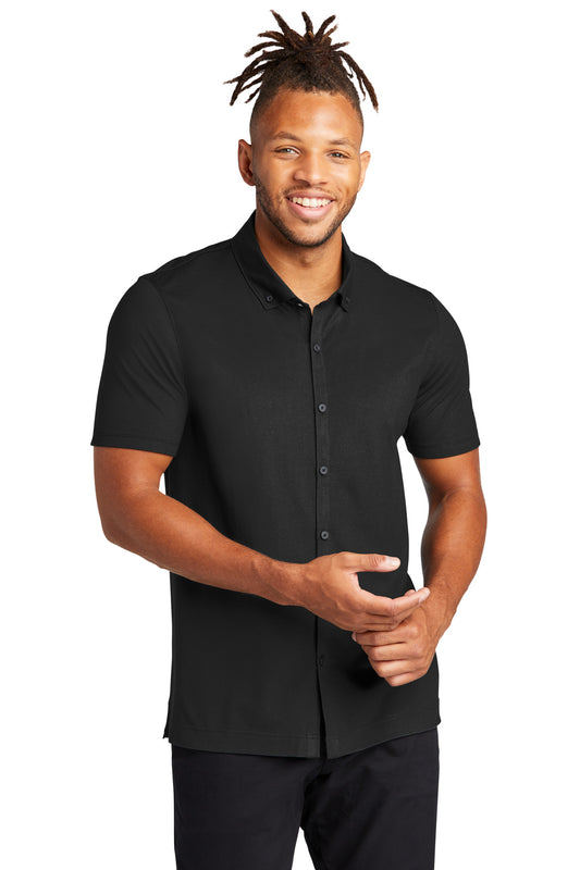 Mercer+Mettle Stretch Pique Full-Button Polo MM1006 Deep Black